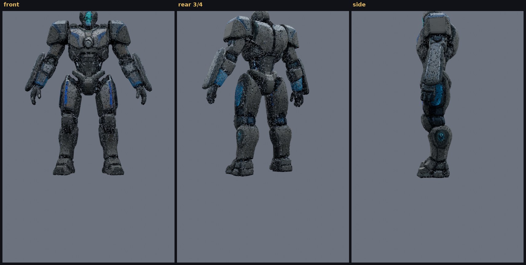 aegis_7 forged mech, three views