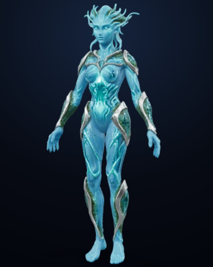 Aqua-Prima — Prism humanoid build, off-screen render