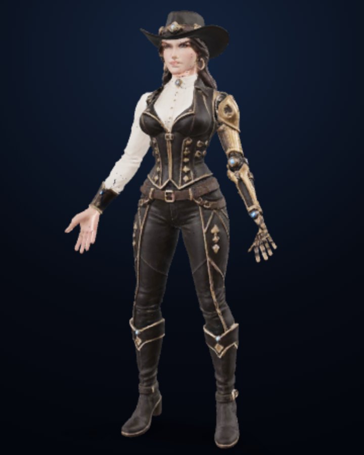 Belle 'Lucky' Mayfield — Prism humanoid build, off-screen render